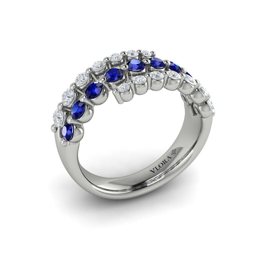 Diamond and Blue Sapphire Three Row Wrap Ring