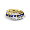 Diamond and Blue Sapphire Three Row Wrap Ring