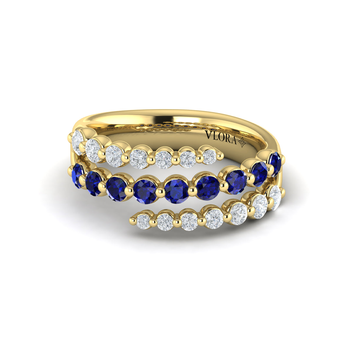 Diamond and Blue Sapphire Three Row Wrap Ring