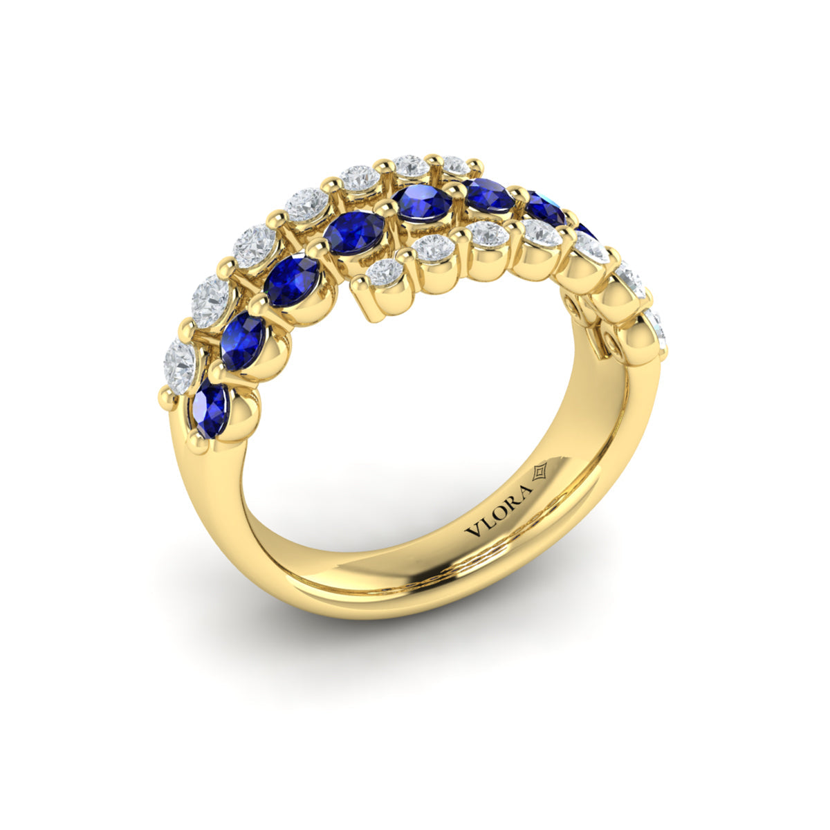 Diamond and Blue Sapphire Three Row Wrap Ring