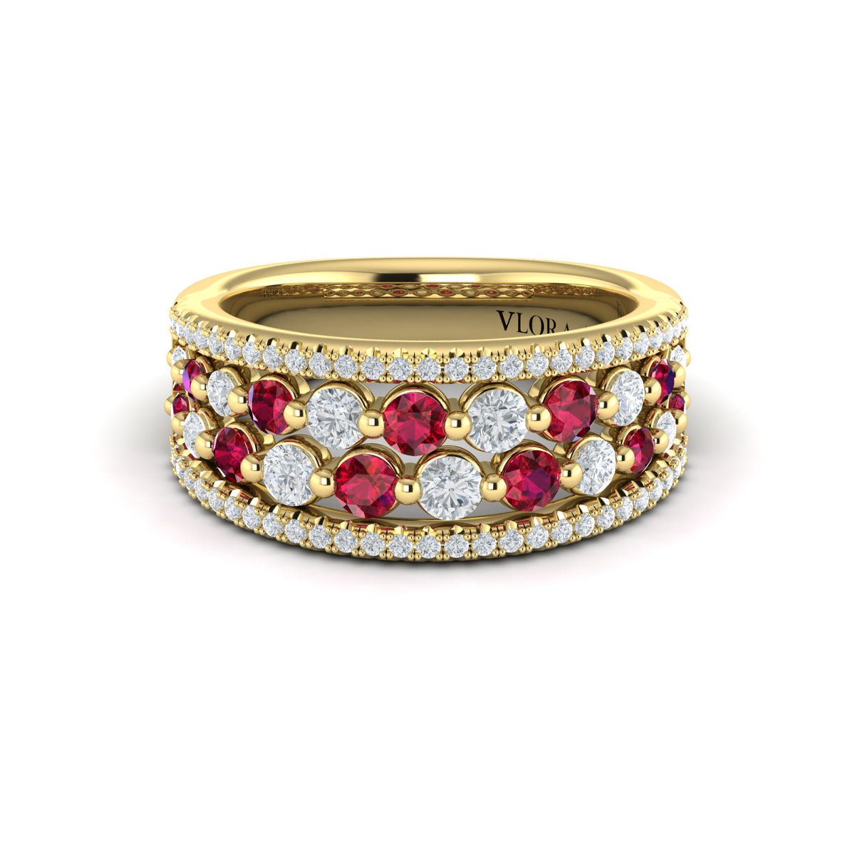 Diamond and Ruby Cluster Statement Ring