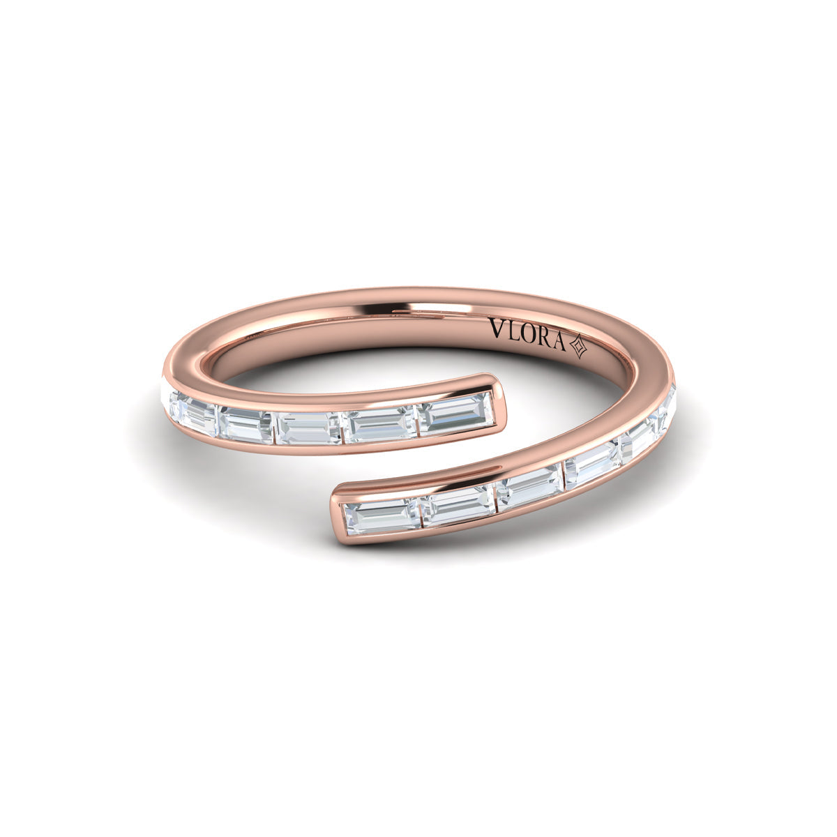 Channel Set Diamond Baguette Open Wrap Ring