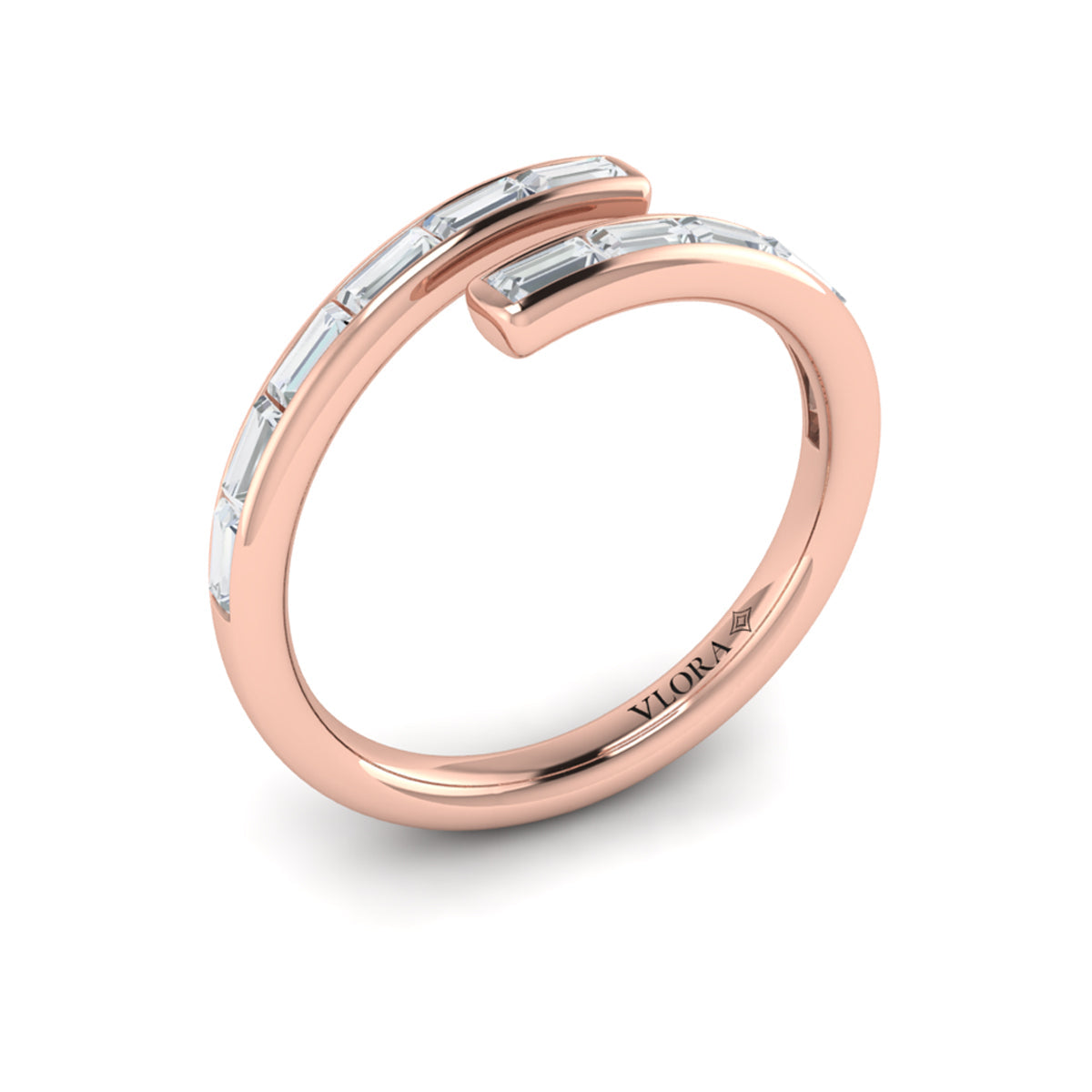 Channel Set Diamond Baguette Open Wrap Ring