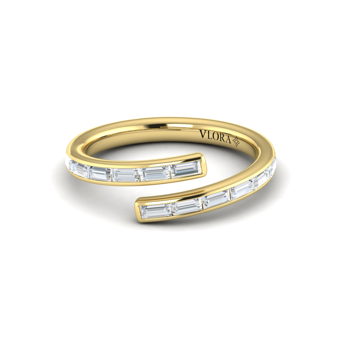 Channel Set Diamond Baguette Open Wrap Ring