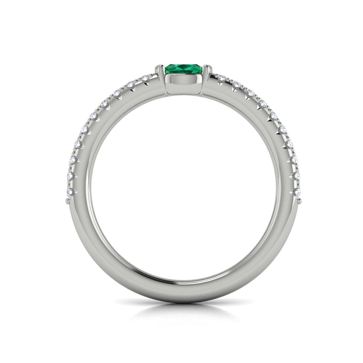 Diamond and Oval Emerald Centerstone Ring