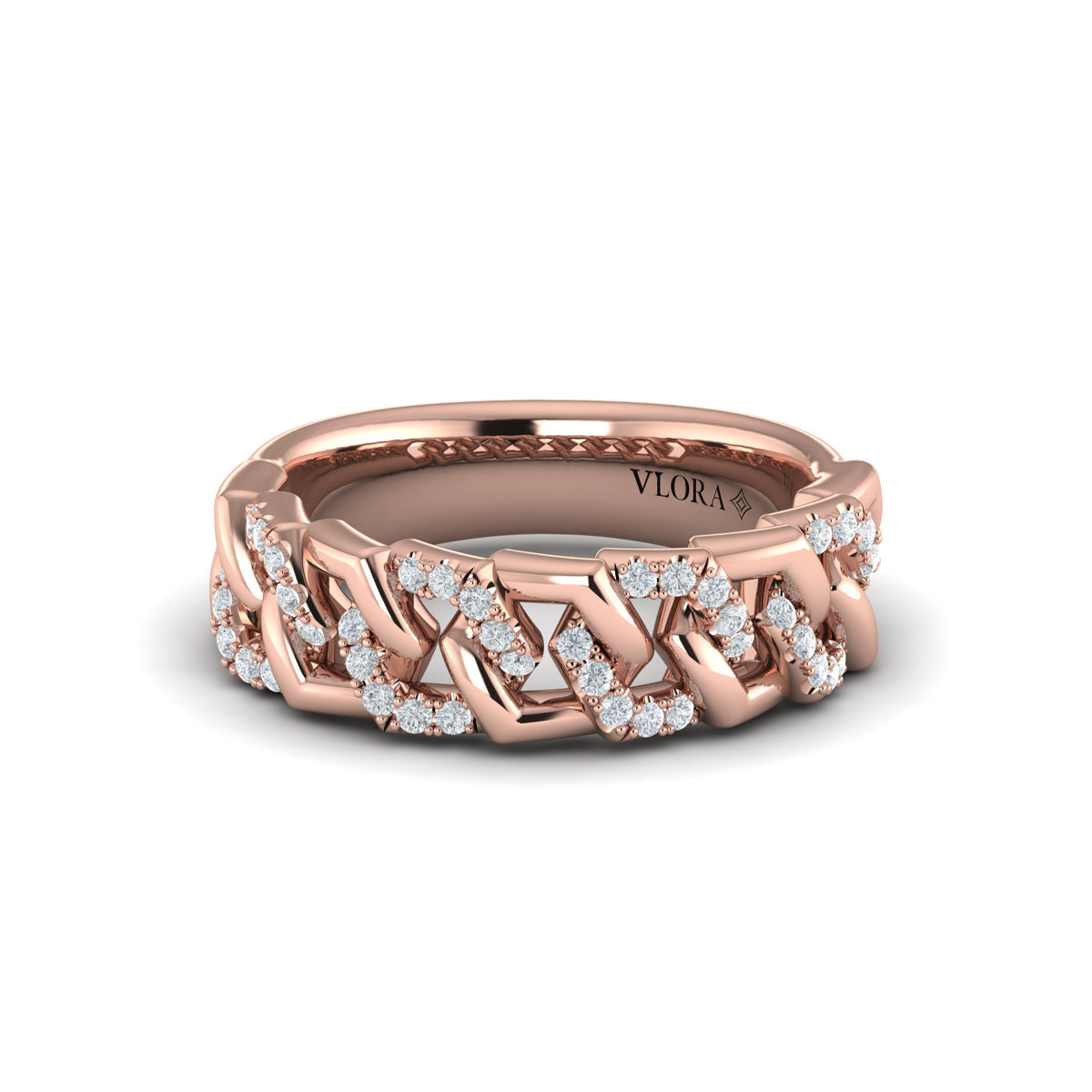 Diamond Interlaced Open Honeycomb Link Ring