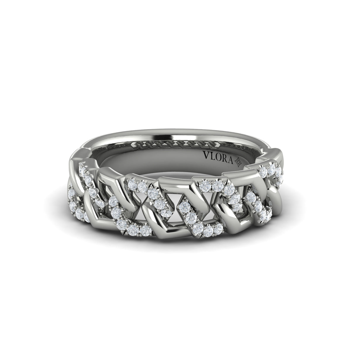 Diamond Interlaced Open Honeycomb Link Ring