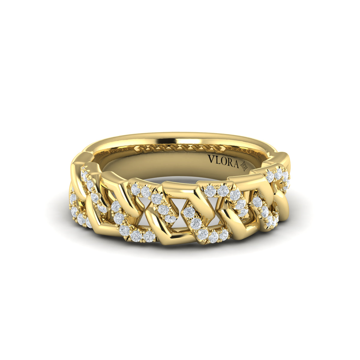 Diamond Interlaced Open Honeycomb Link Ring