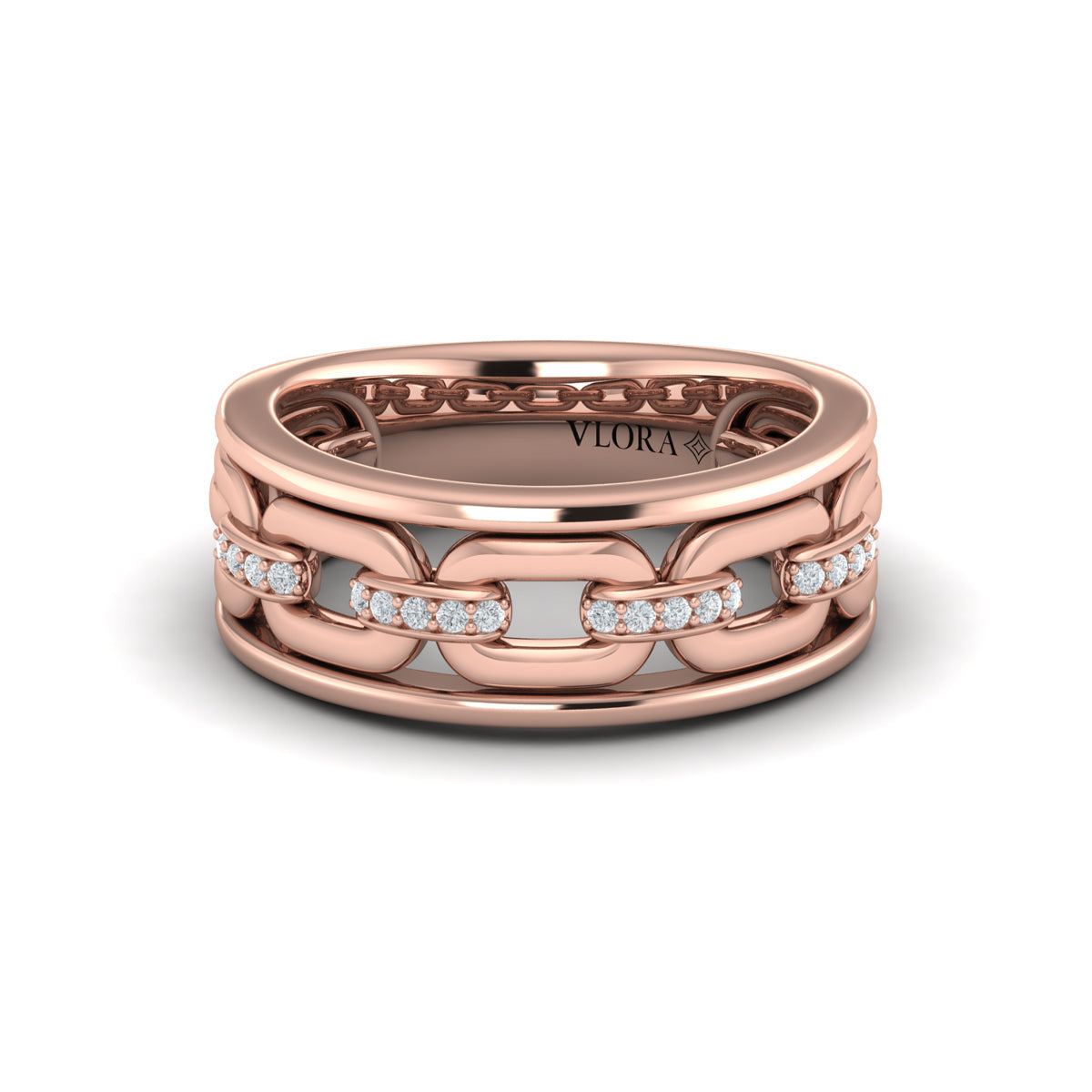 Channel Set Link with Diamonds Ring