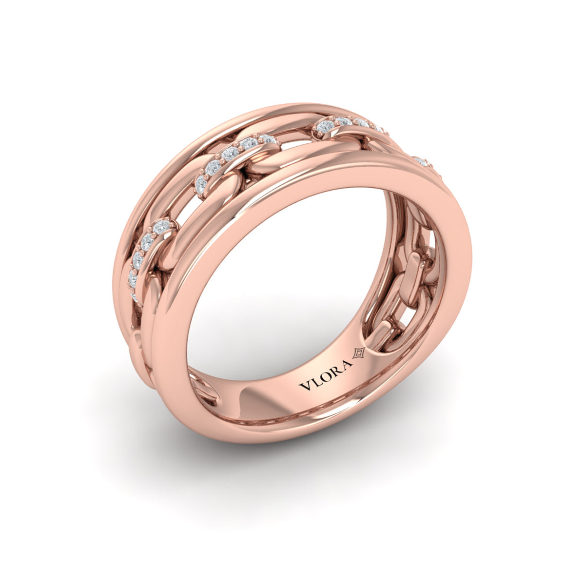 Channel Set Link with Diamonds Ring