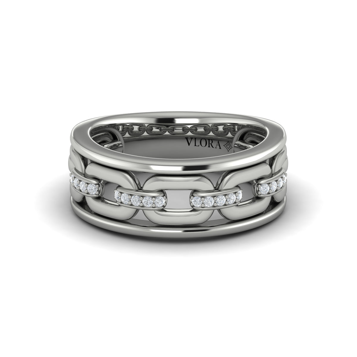 Channel Set Link with Diamonds Ring