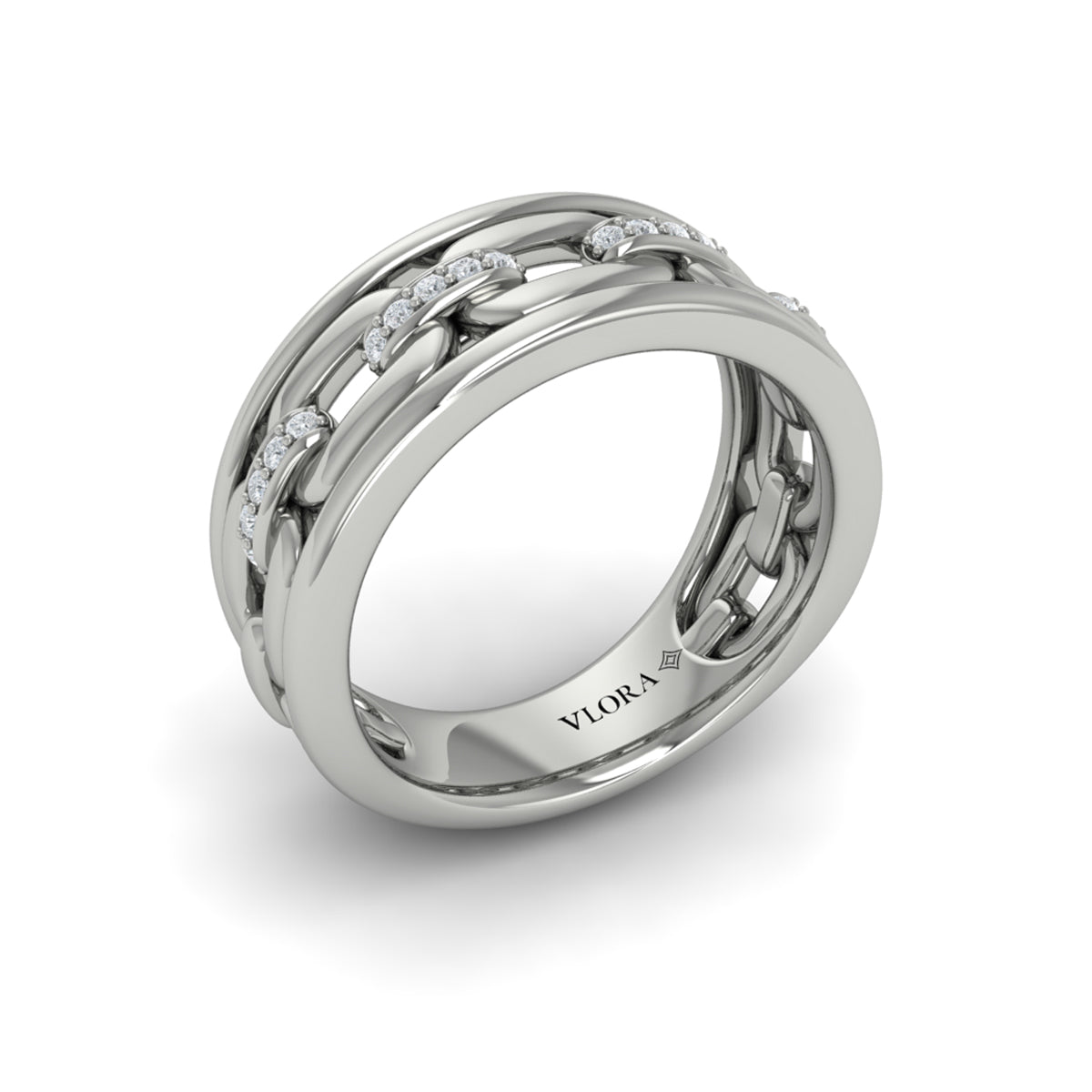 Channel Set Link with Diamonds Ring