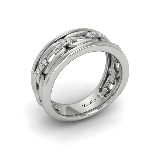 Channel Set Link with Diamonds Ring