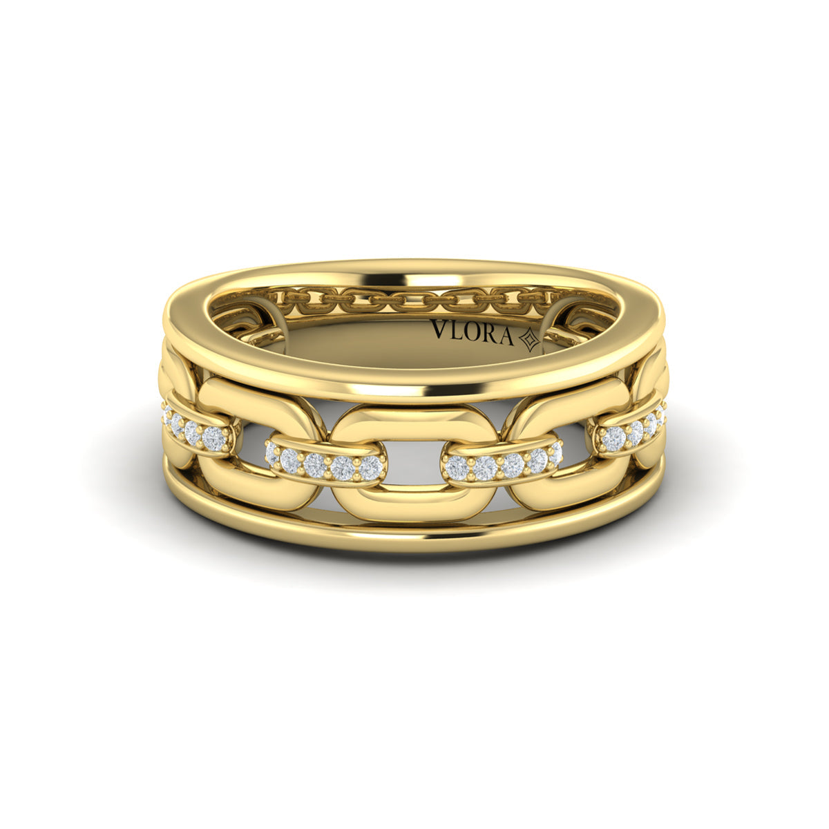 Channel Set Link with Diamonds Ring