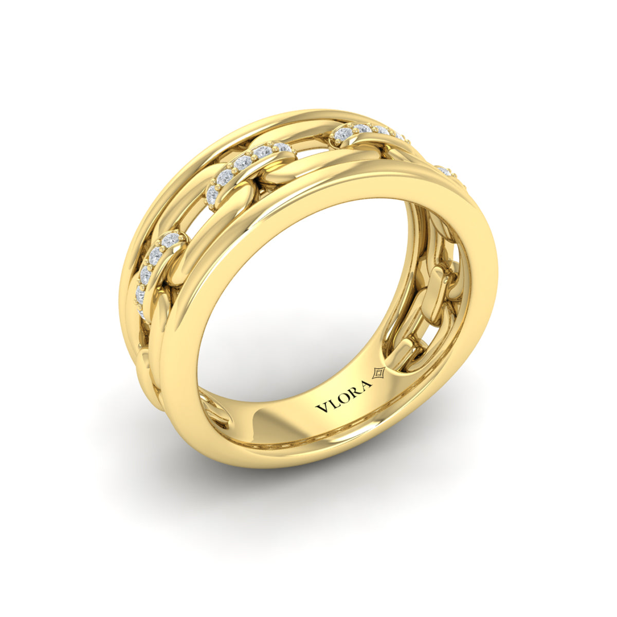 Channel Set Link with Diamonds Ring