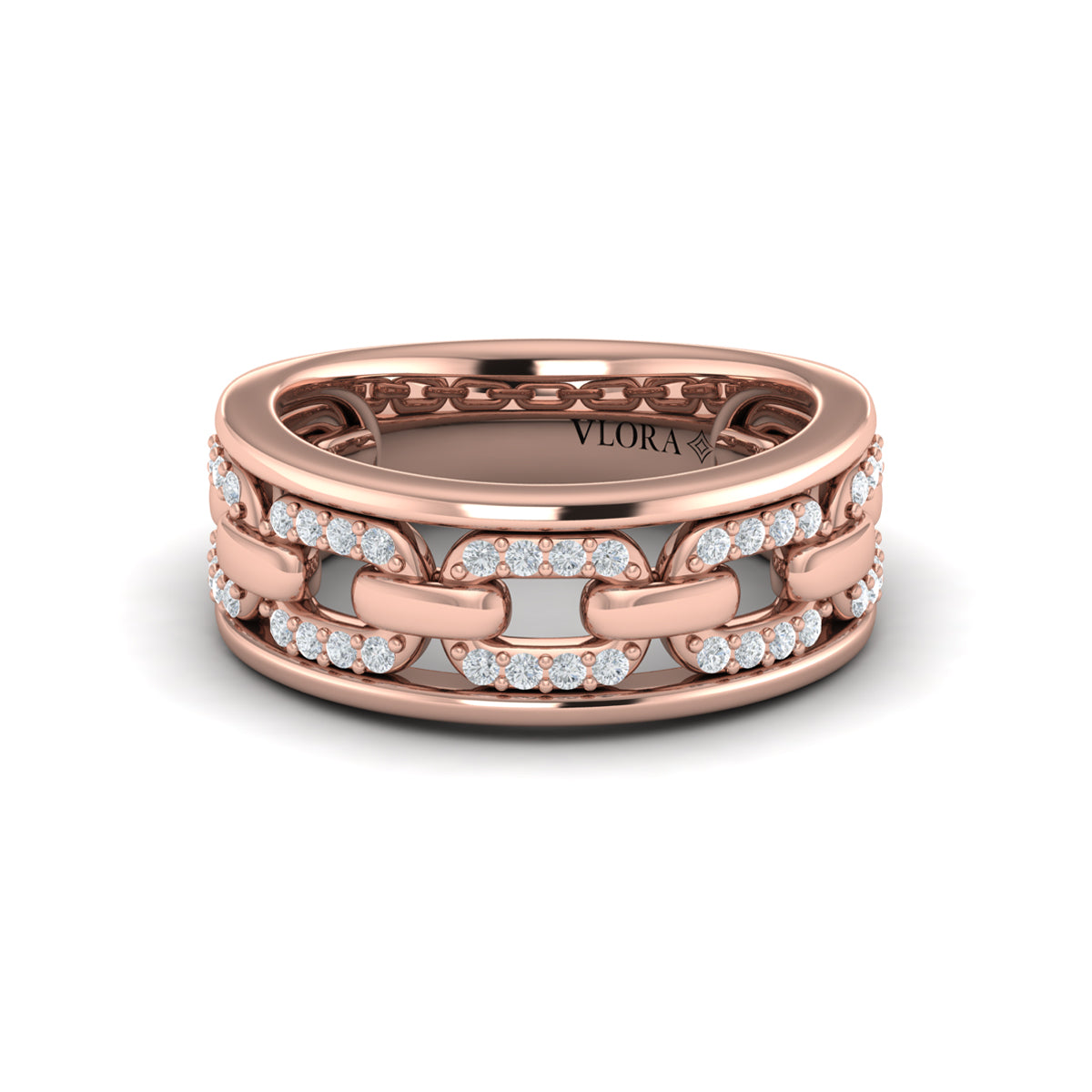 Reverse Channel Set Link with Diamonds Ring