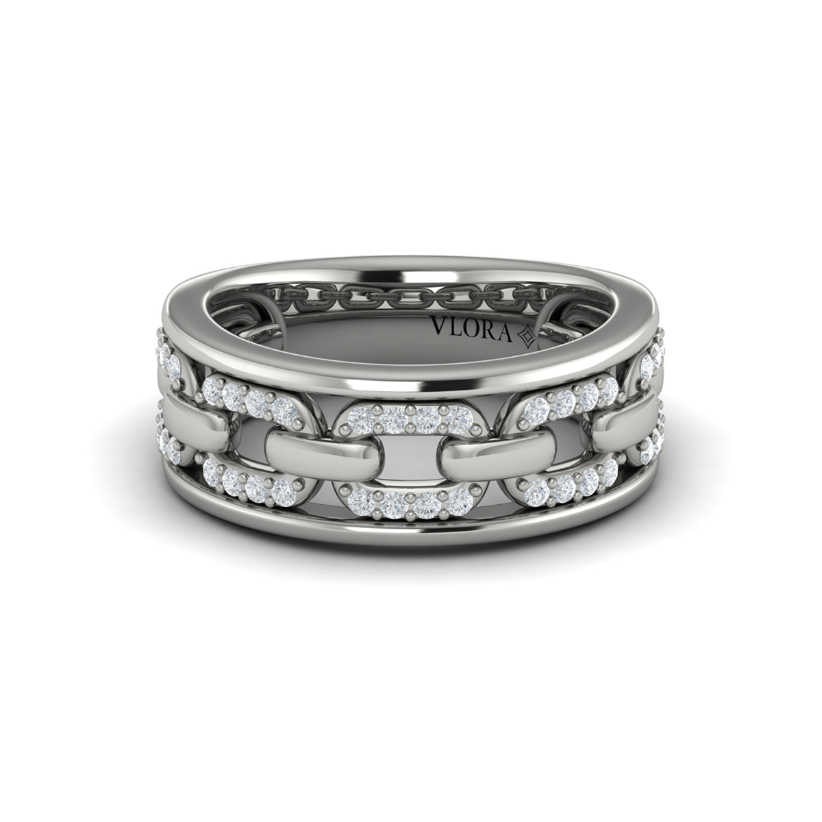Reverse Channel Set Link with Diamonds Ring