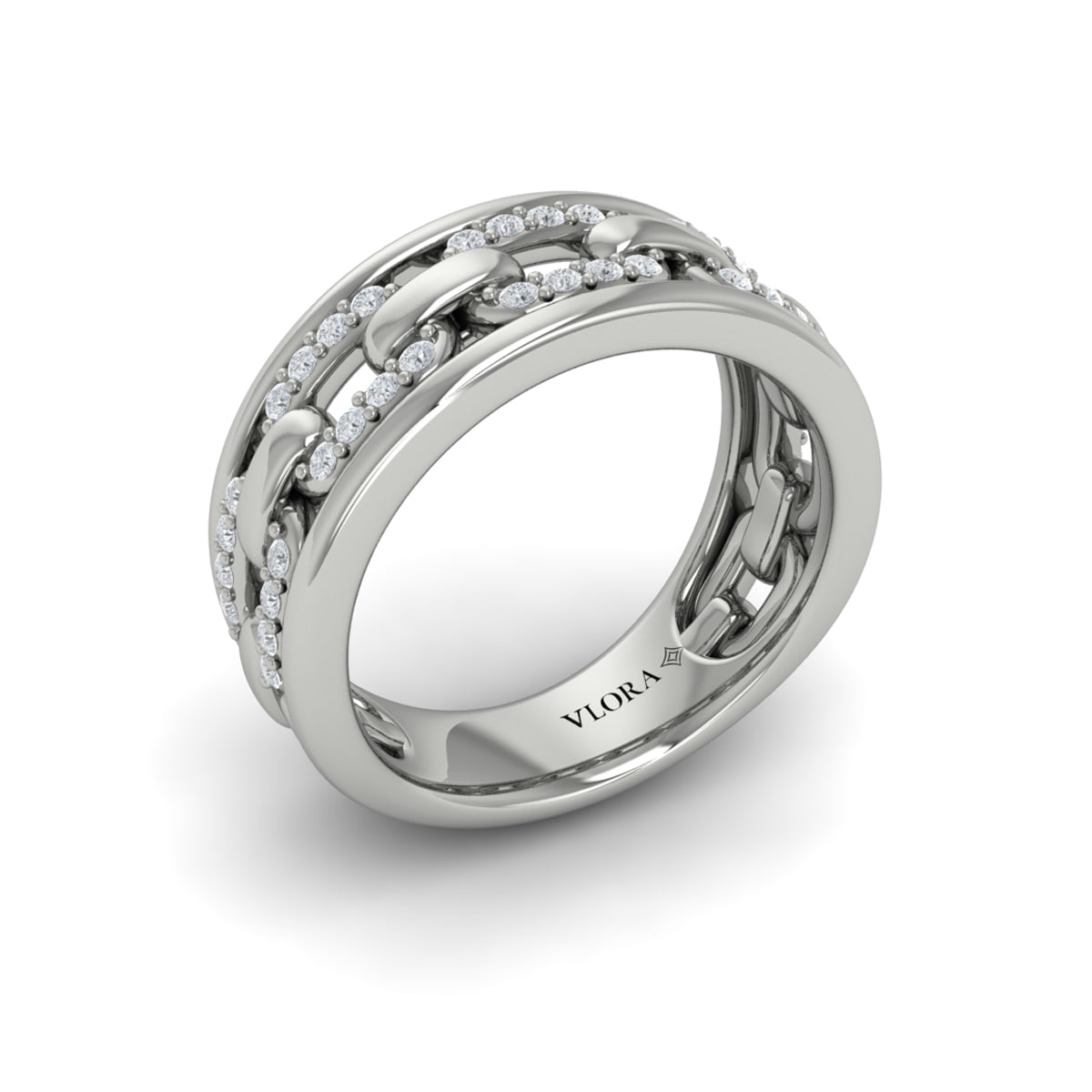 Reverse Channel Set Link with Diamonds Ring