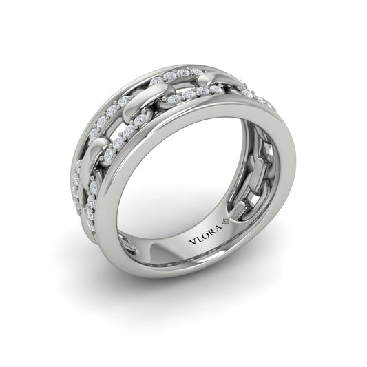 Reverse Channel Set Link with Diamonds Ring