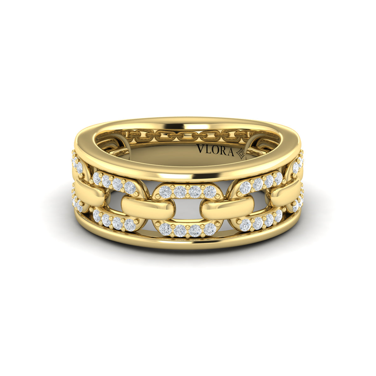 Reverse Channel Set Link with Diamonds Ring
