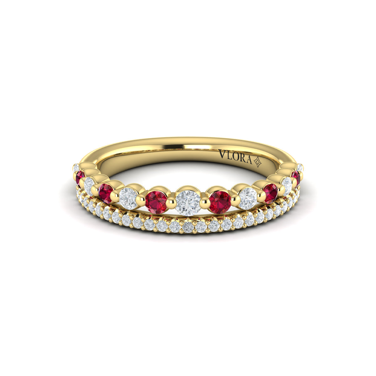 Diamond and Ruby Two Row Ring