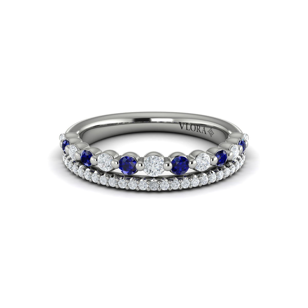Diamond and Blue Sapphire Two Row Ring