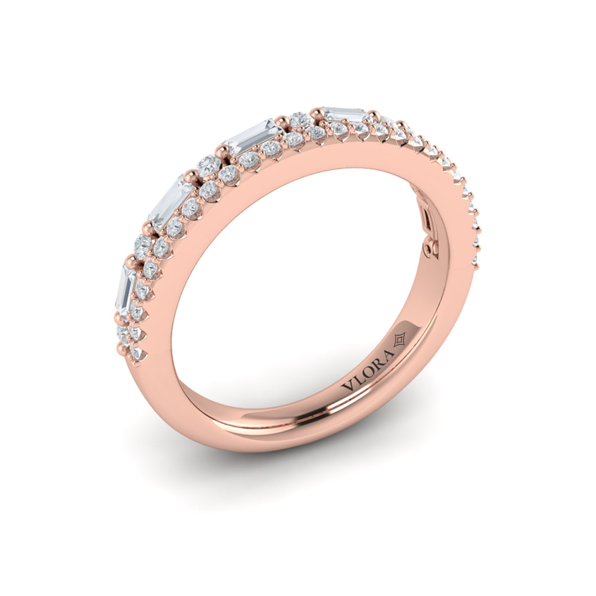 Diamond and Diamond Baguette Two Row Ring