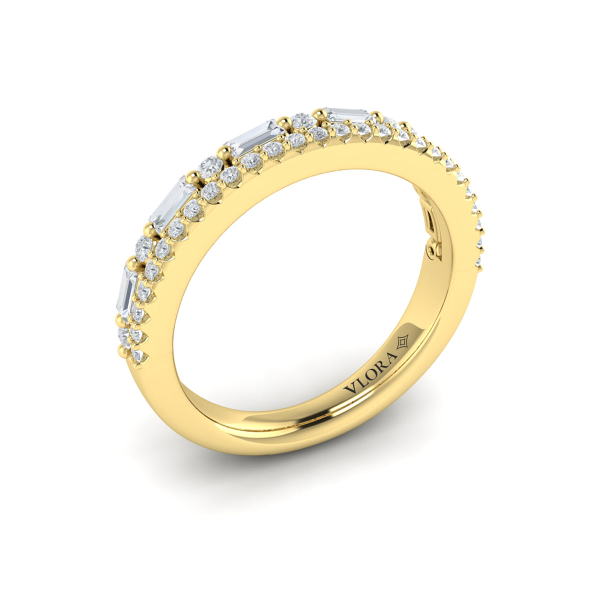 Diamond and Diamond Baguette Two Row Ring