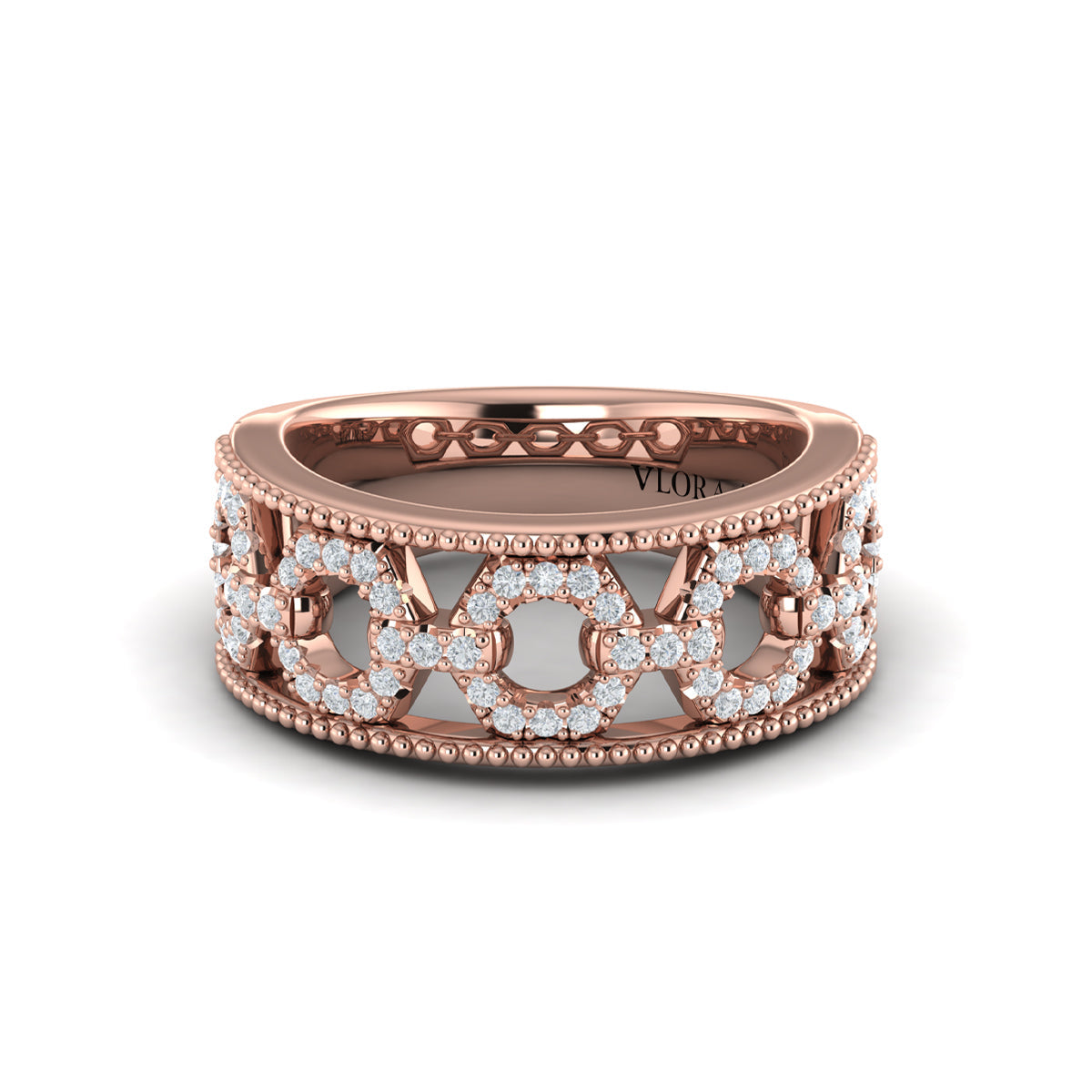 Diamond Open Honeycomb Link Ring