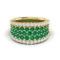 Diamond and Emerald Multi-Row Statement Ring