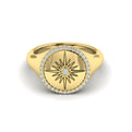 Center Starburst Diamond and Bezel Signet Ring