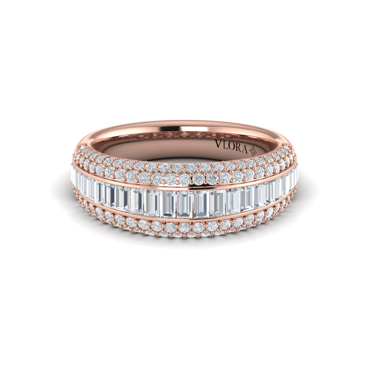 Multi Diamond Baguette and Round Two Row Diamond Ring