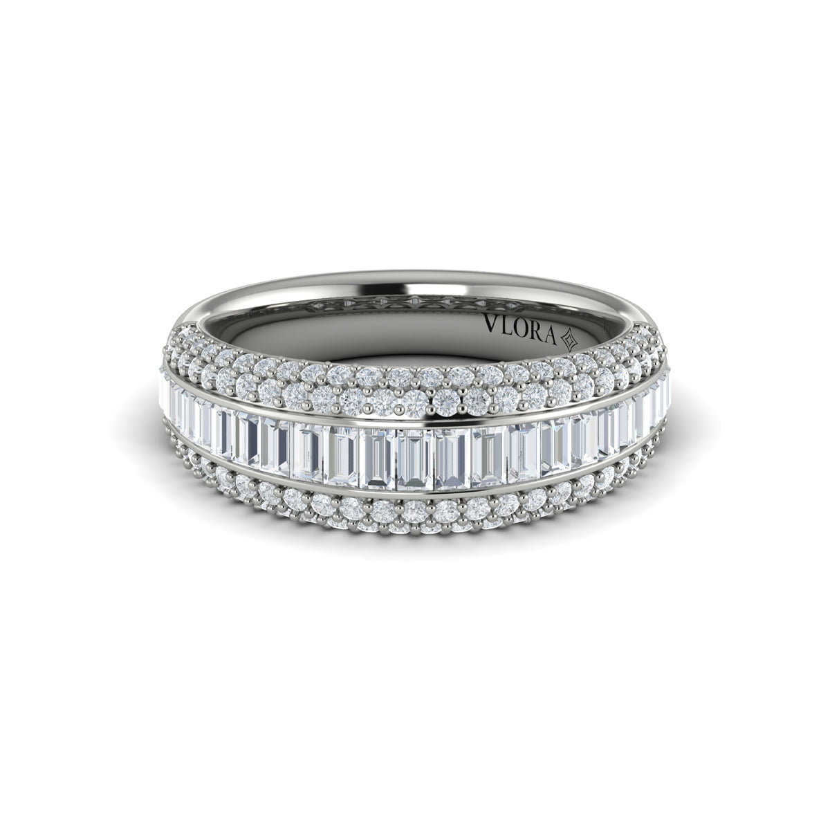 Multi Diamond Baguette and Round Two Row Diamond Ring