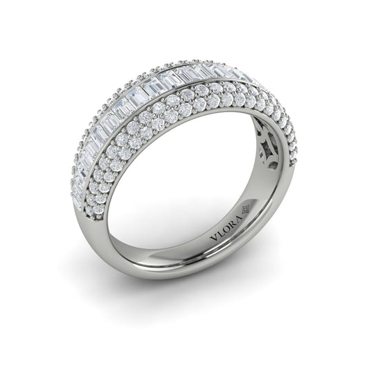 Multi Diamond Baguette and Round Two Row Diamond Ring