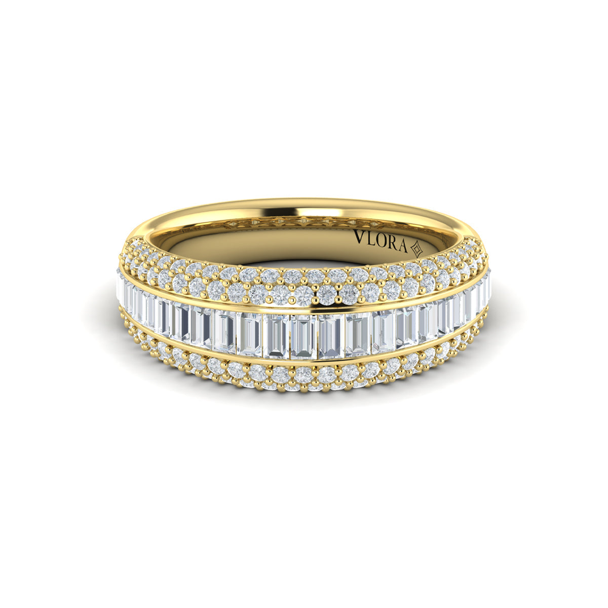 Multi Diamond Baguette and Round Two Row Diamond Ring
