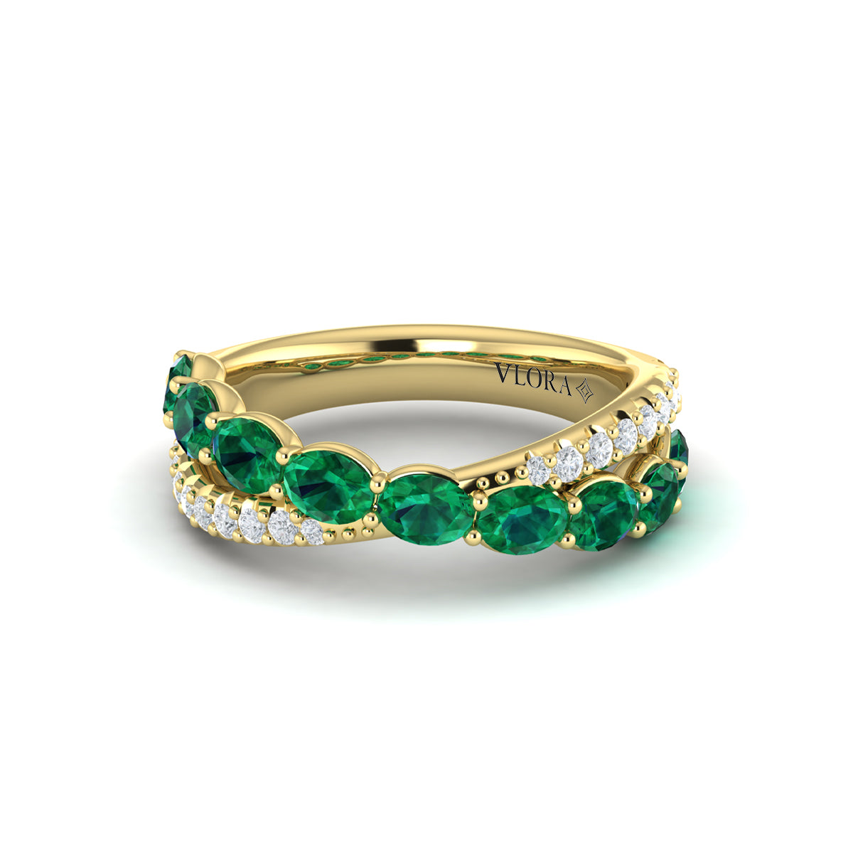 Multi Diamond and Emerald Twist Statement Ring