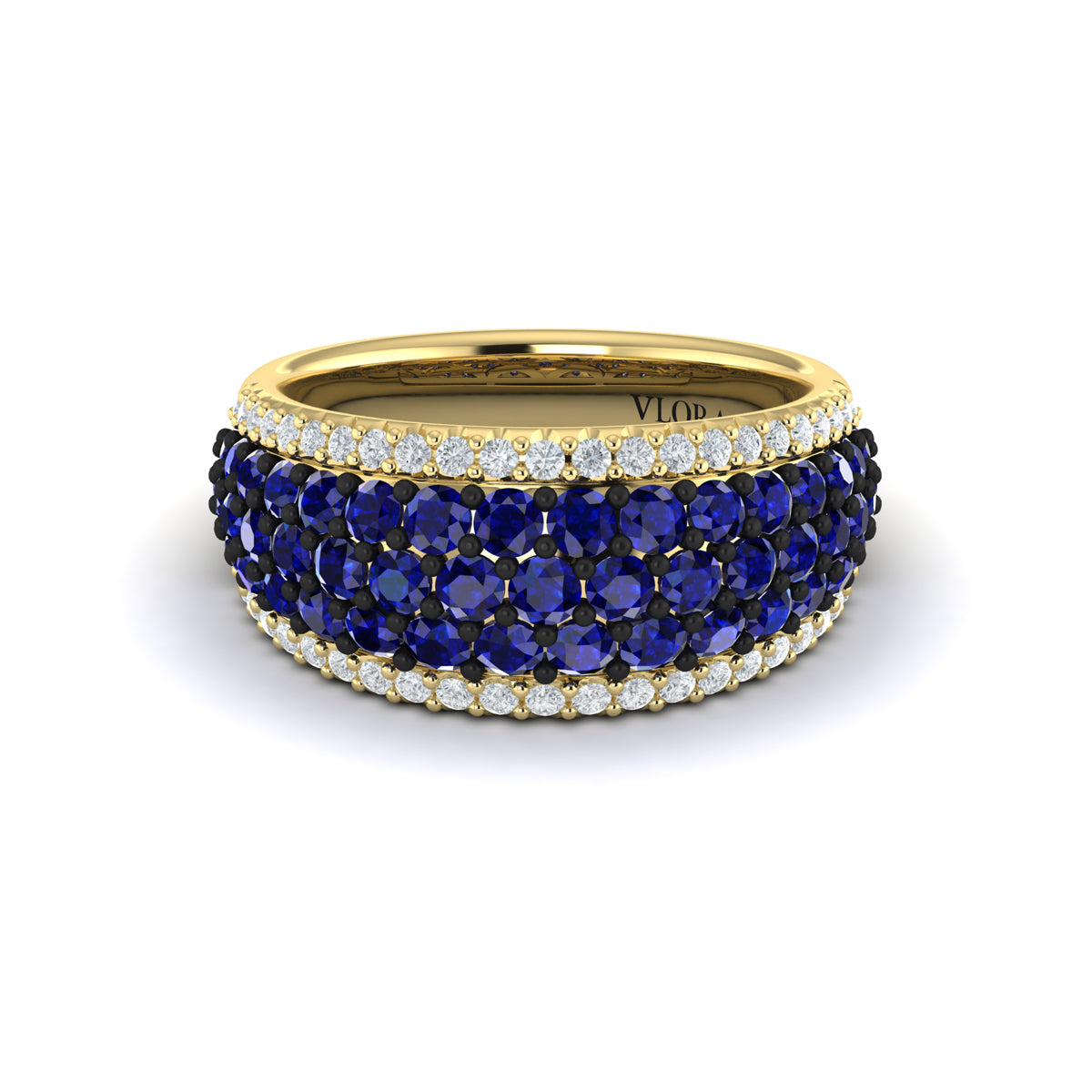 Diamond and Sapphire Multi-Row Statement Ring