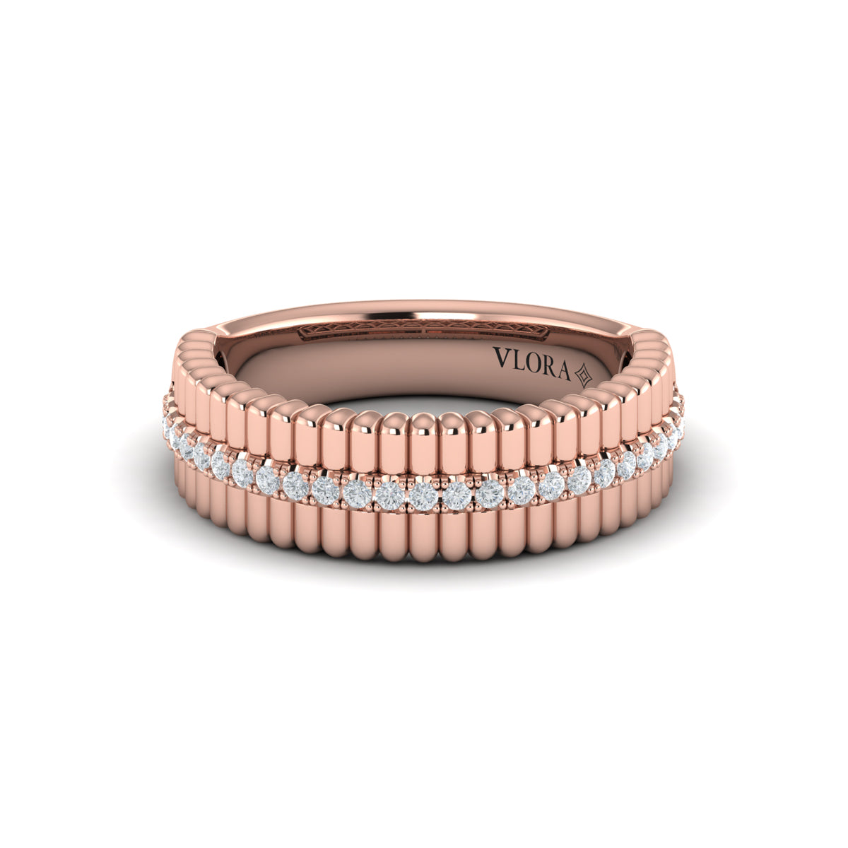 Fluted Ring with Center Diamonds