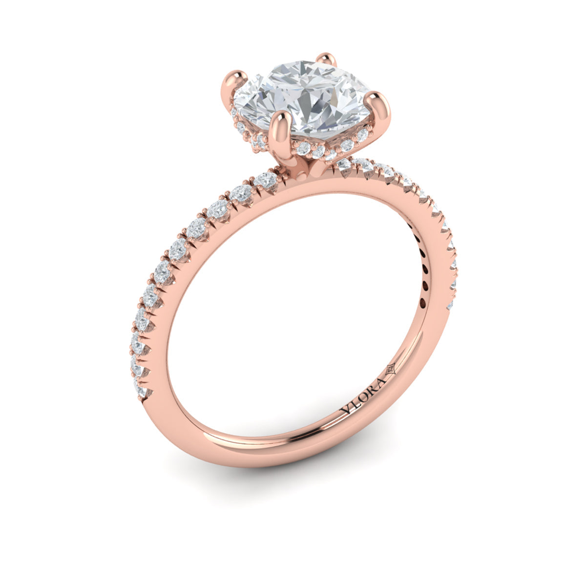 14kt Rose Gold Round Diamond Hidden Halo Engagement Ring
