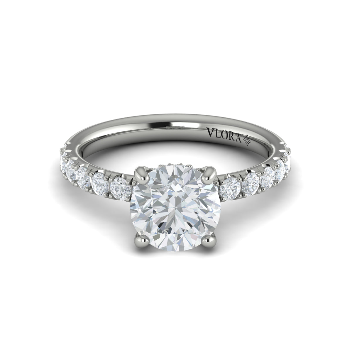 14K White Gold Hidden Halo Diamond Engagement Ring