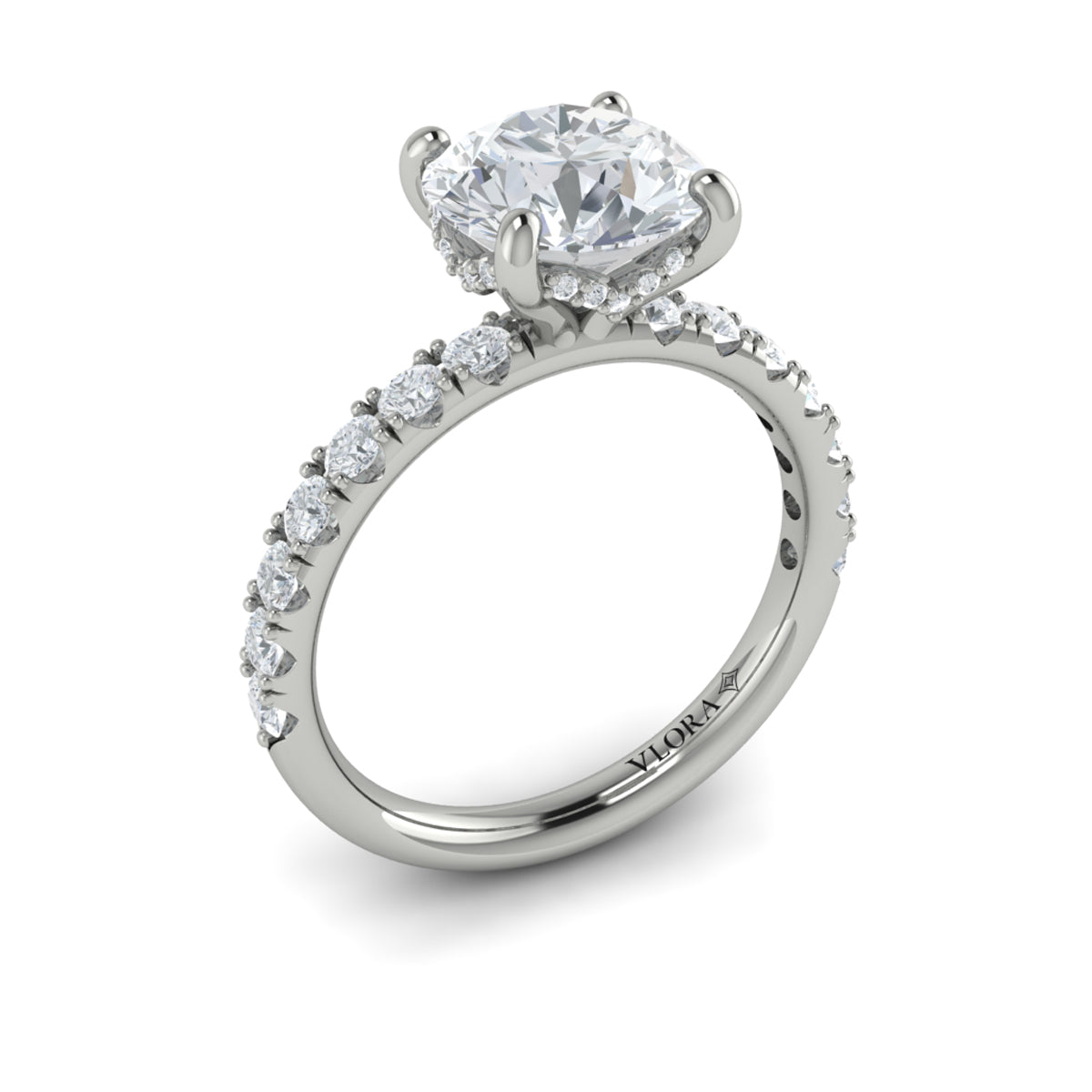 14K White Gold Hidden Halo Diamond Engagement Ring