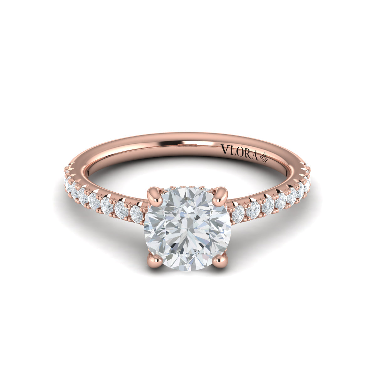 14kt Rose Gold Round Diamond Classic Hidden Halo Ring