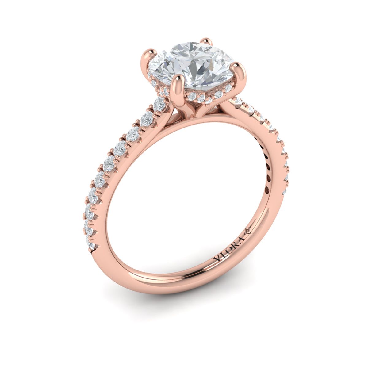 14kt Rose Gold Round Diamond Classic Hidden Halo Ring