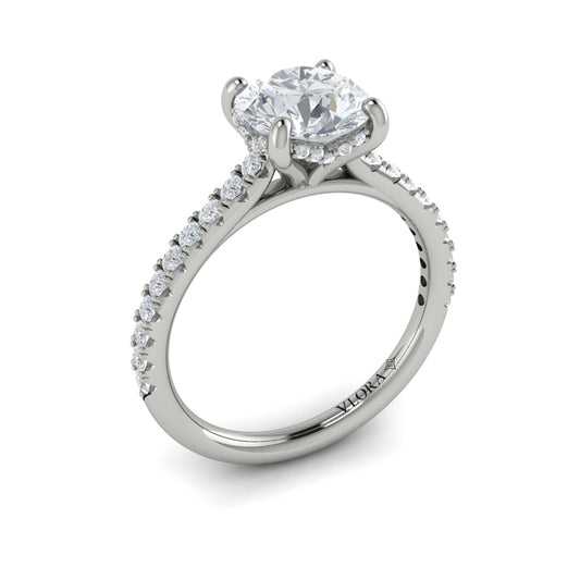 14K White Gold Classic Hidden Halo Diamond Ring