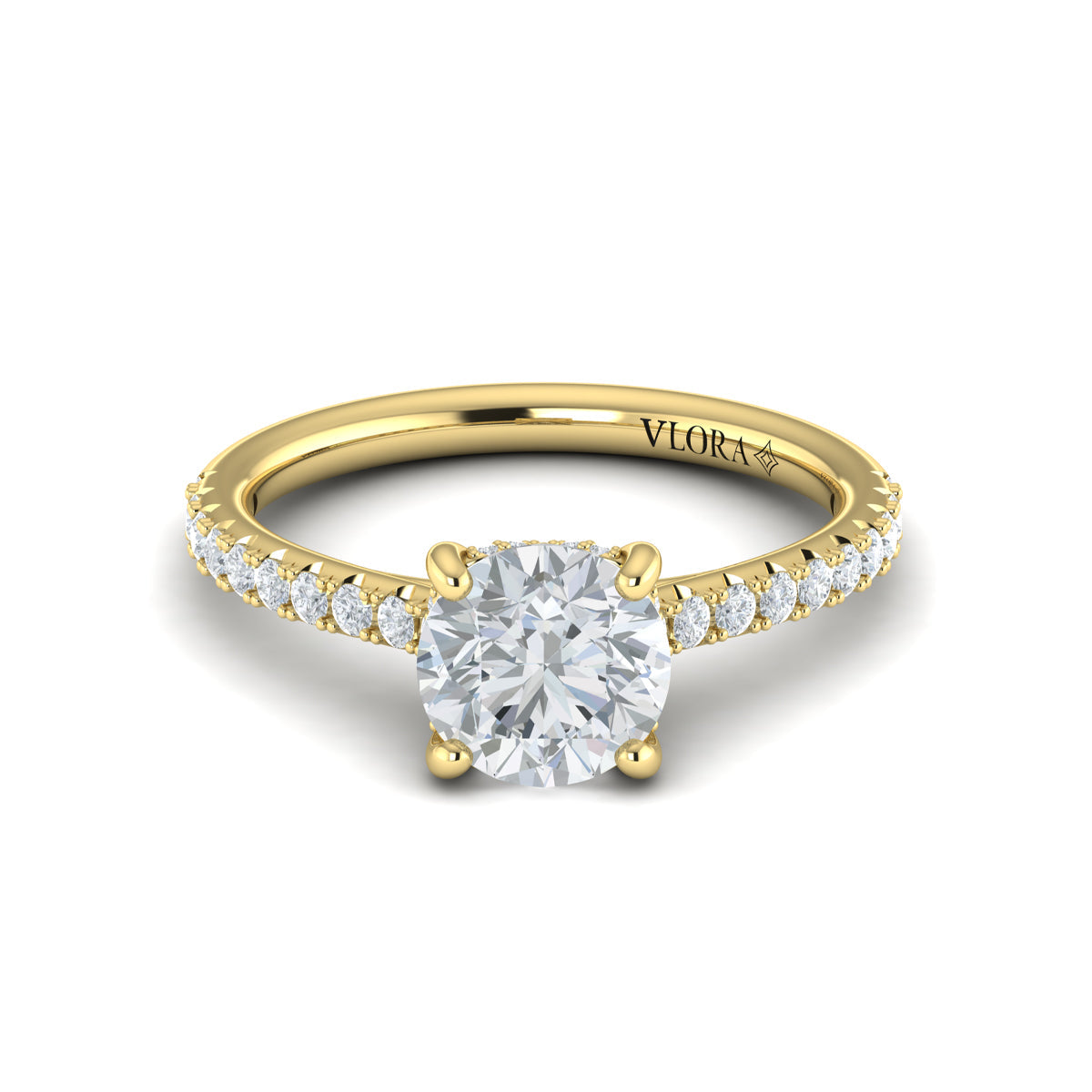14kt Yellow Gold Round Diamond Cathedral Engagement Ring