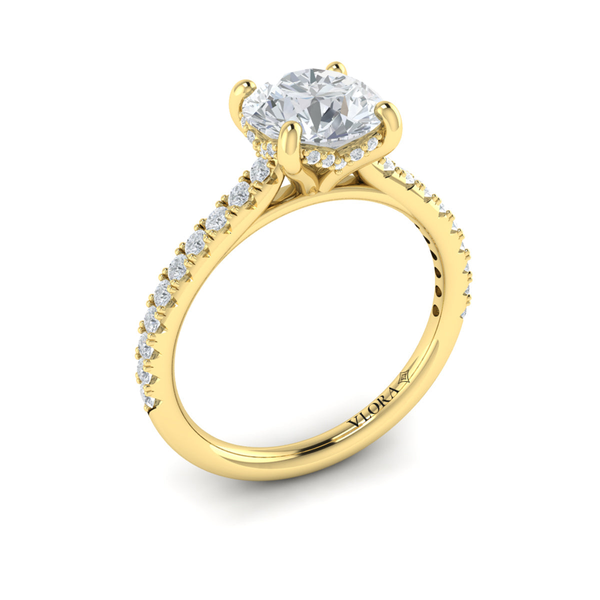 14kt Yellow Gold Round Diamond Cathedral Engagement Ring