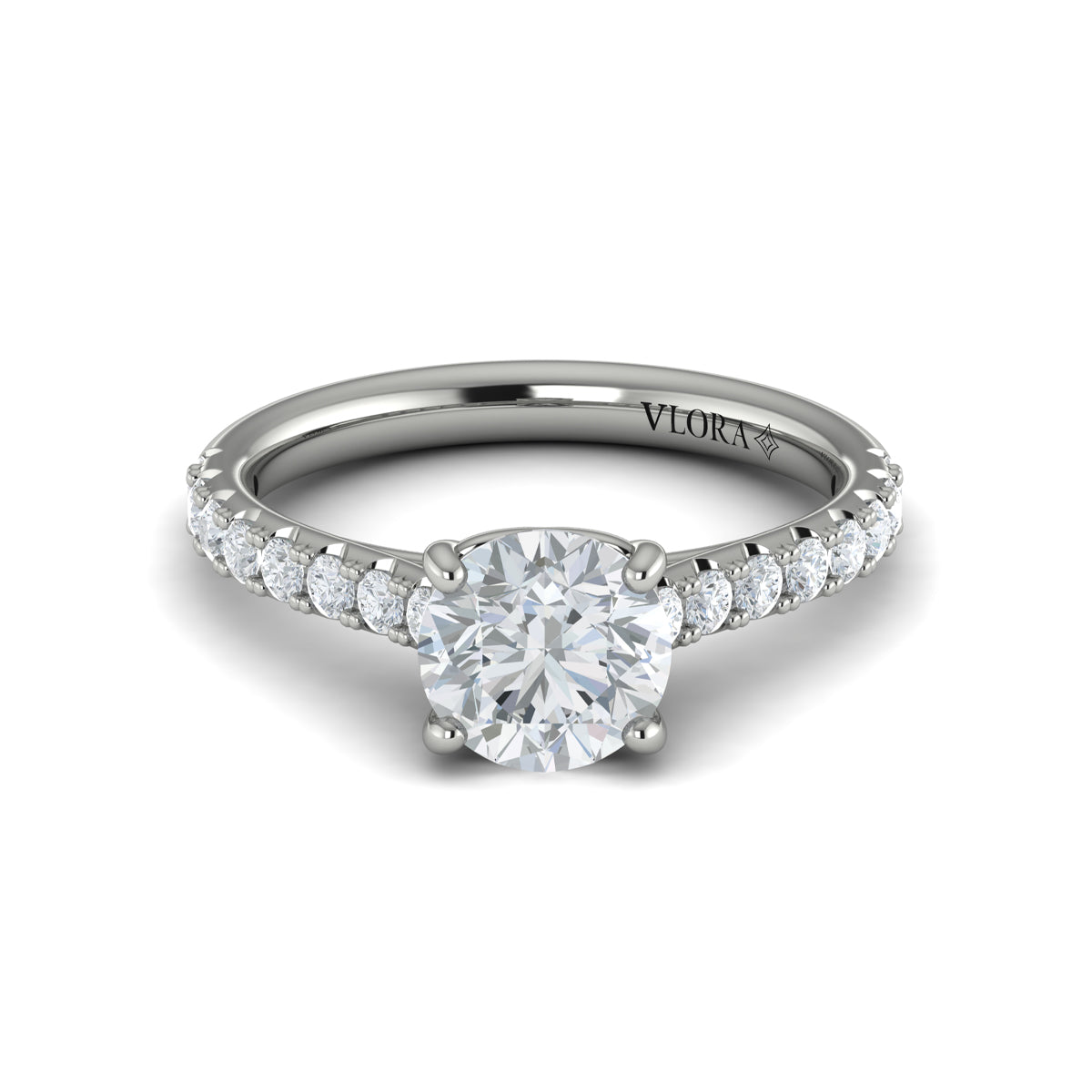 14K White Gold Cathedral Diamond Engagement Ring