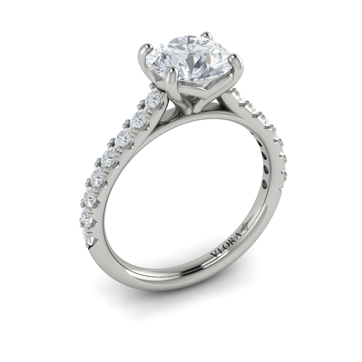 14K White Gold Cathedral Diamond Engagement Ring