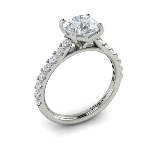 14K White Gold Cathedral Diamond Engagement Ring
