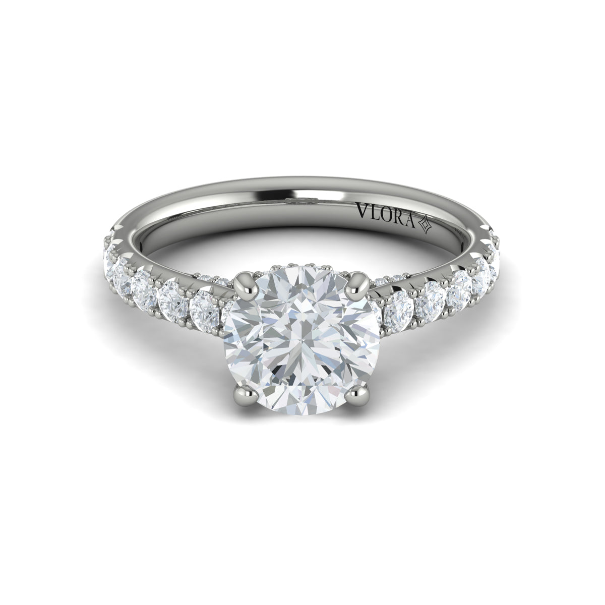 14K White Gold Round Diamond Cathedral Engagement Ring